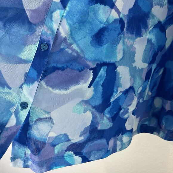 LOGO Layers Lori Goldstein Watercolor Printed Mesh Cardigan Women's 4X Blue Sea - Picture 3 of 8